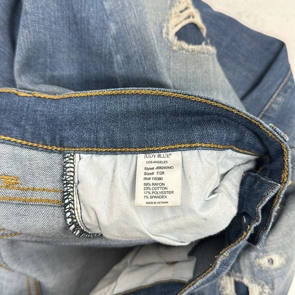 Judy Blue Janette Jeans Distressed Skinny Jean Raw Hem Stretch Blue Size 7 / 28 - Picture 7 of 8